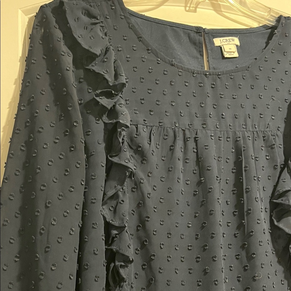 J. Crew Dark Blue Ruffled Blouse
